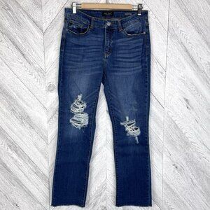 Judy Blue Straight Fit Denim Blue Jeans Distressed Raw Hem Womens Size 30 (11)
